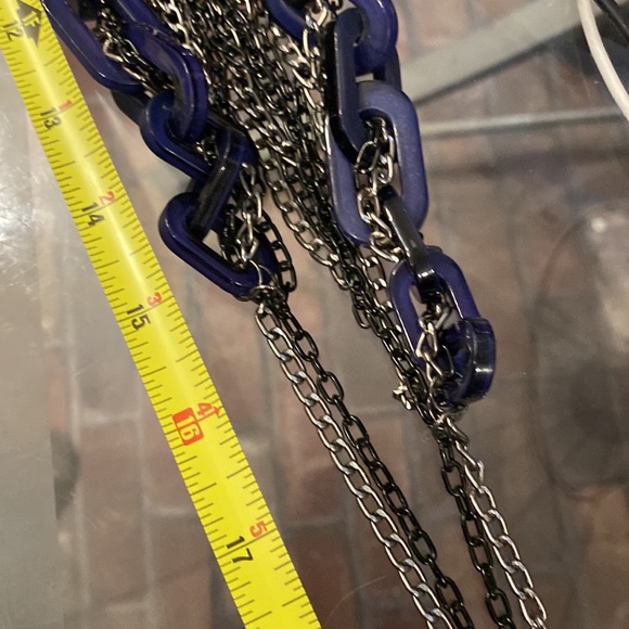 ADIA KIBUR - signed runway necklace w purple lucite links and multi metal chains - Picture 6 of 16